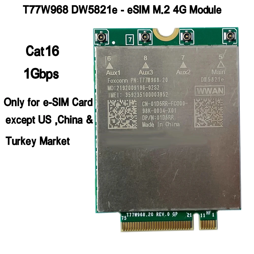 T77W968 DW5821e-eSIM X20 LTE Cat16 1Gbps FDD-LTE TDD-LTE 4G 모듈 Dell ...