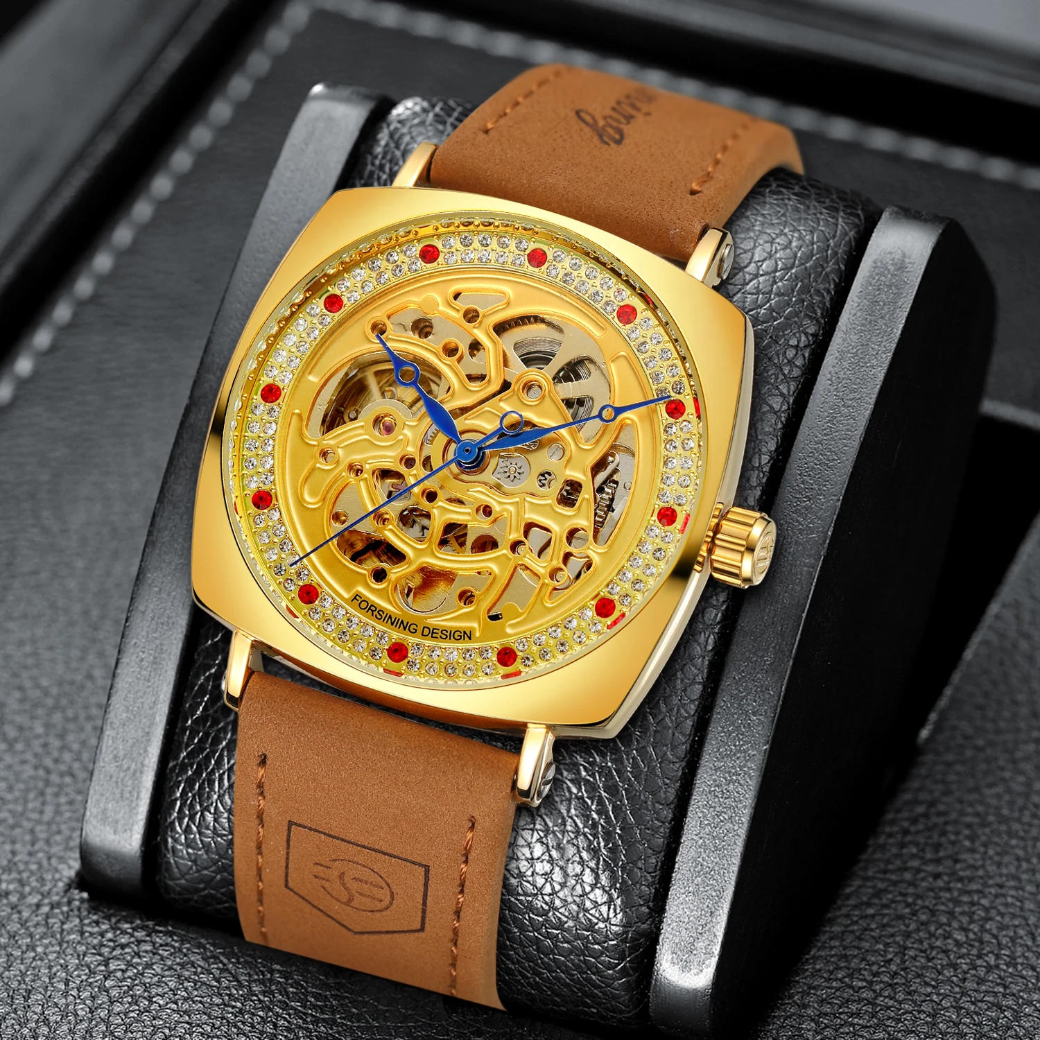 Forsining Newest Genuine Leather Strap Wrist Watches Luxury Automatic  Skeleton Watch for Men
