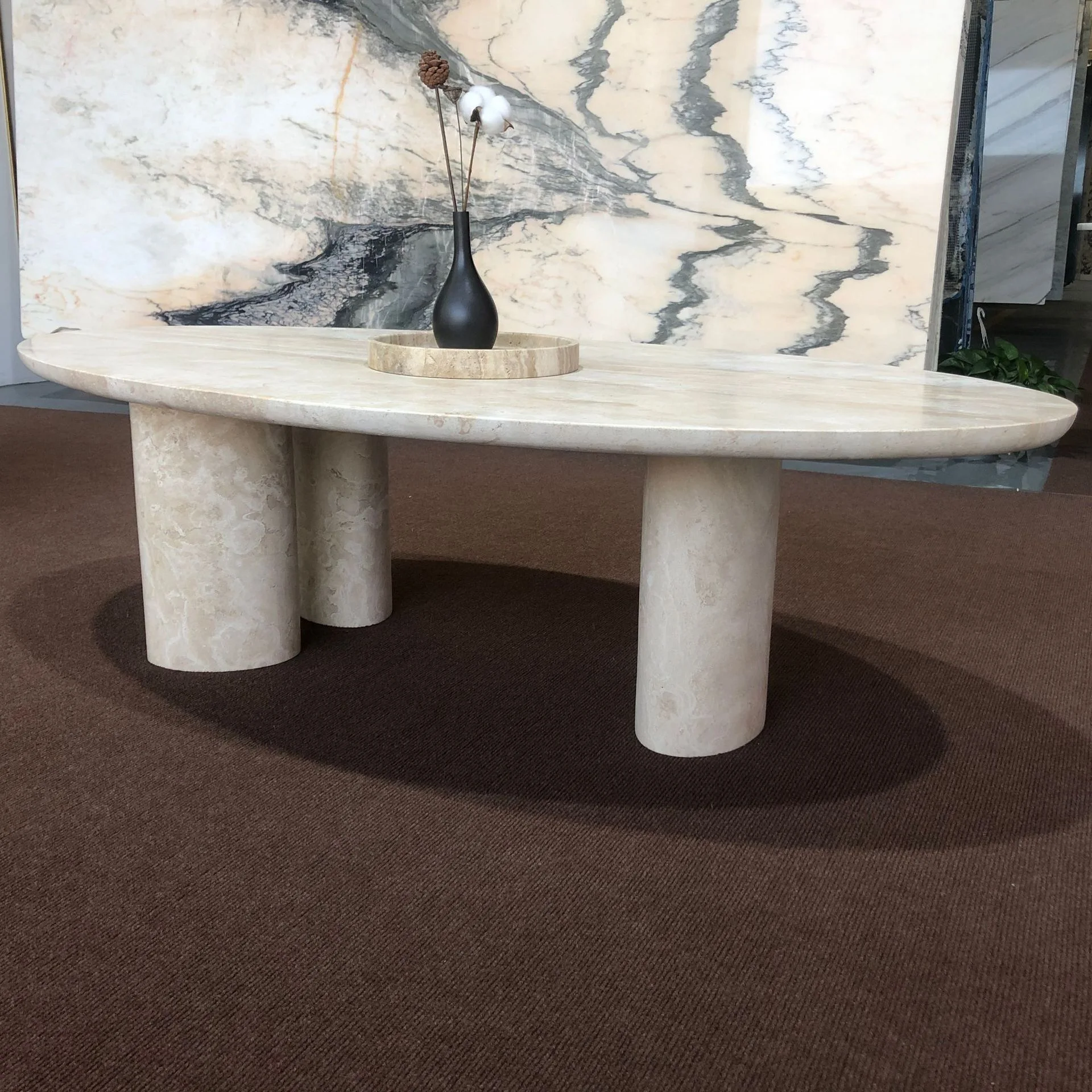 Meja Kopi Travertin Bergaya Wabi-Sabi dari Batu Alam dengan Sentuhan Marmer untuk Desain Interior dan Perabot Travertin