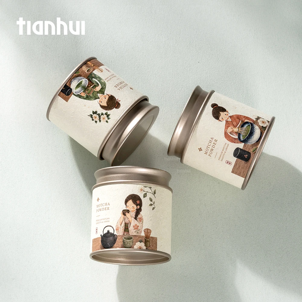 Llaunes buides hermètiques Tianhui per a matcha, de 50 g, 60 g i 100 g, amb doble tapa
