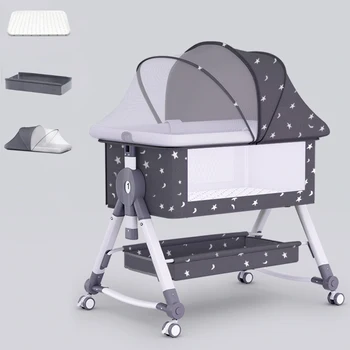 baby bed bedside crib bed adjustable height storage basket rocking infant for new born baby crib