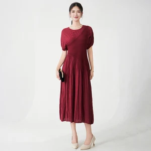 Women's Elegant Dress 2025 Latest Summer Stretch Casual Dress Miyake Pleated Dress Polyester Fabric Free Size