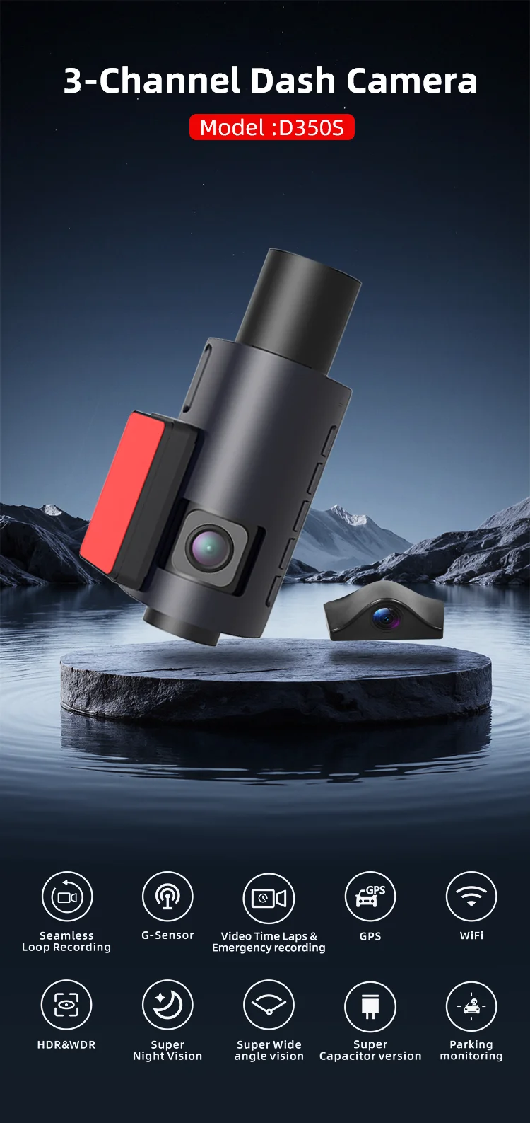 HD 3 Channel Dash Cam Without Battery Drive Recorder Dash Cam 1080P GPS Black Box F1.8 with 3.0 Inches IPS LCD App for Agent supplier