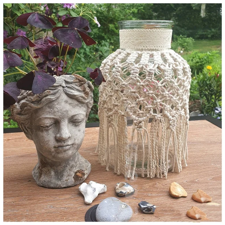PH1010 Free Samples Custom Holders Bottle Covers Macrame Candle Cover Holder Macrame Jar Covers
