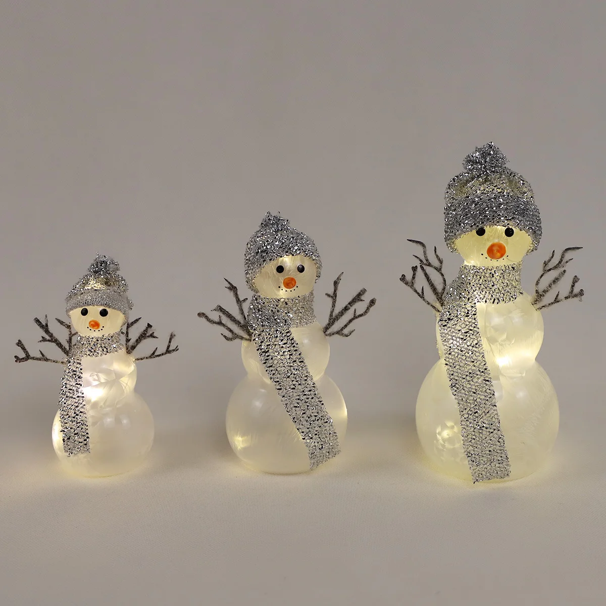 high quality customized christmas decorations glitter glass snowman with 3d light effects ornaments