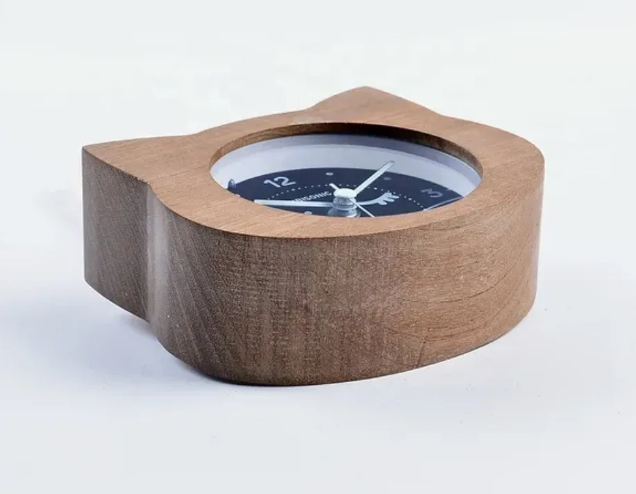 Led Digital Alarm Clock, Animal Cat Shape Lovely Cute Movement Wood Wooden Desktop Table Alarm Clocks for Kids Gifts Light