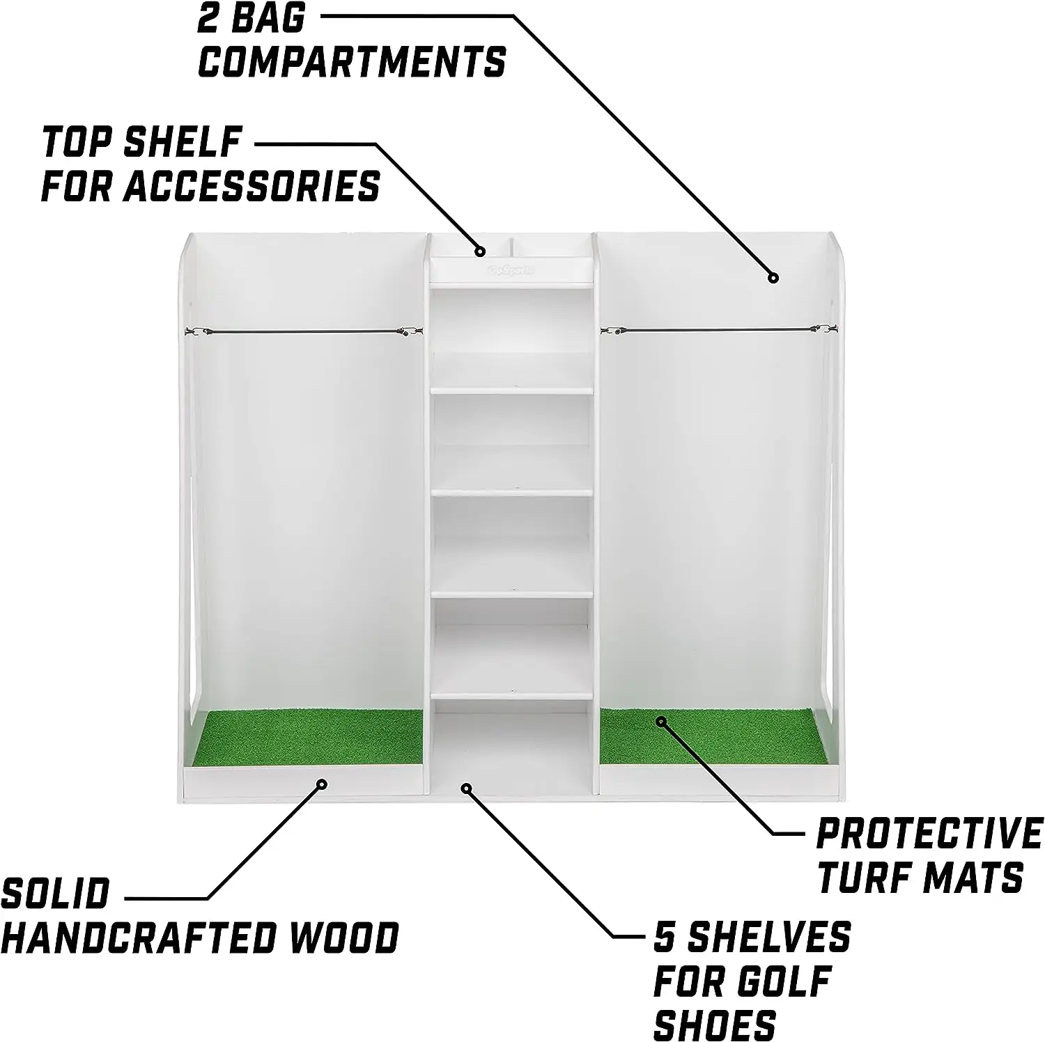 Costmiedable Wood Golf Bag Display Stand Holder Shelf Wooden Golf Putter Stand Golf Bag Organizer Storage Rack