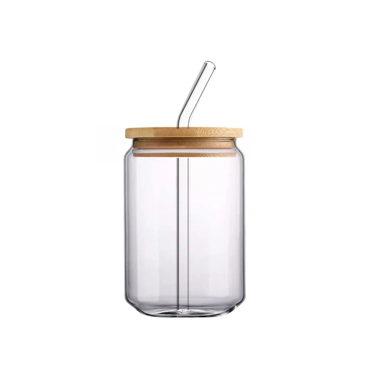 20oz (600ml) Blank Can Glass With Bamboo Lid & Straw