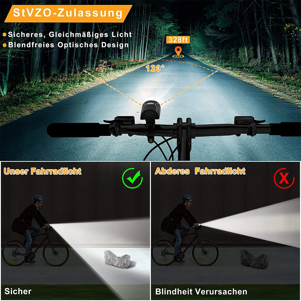 StVZO Waterproof usb rechargeable bicycle led rear head tail handle bar lights set front and back bike accessories light details