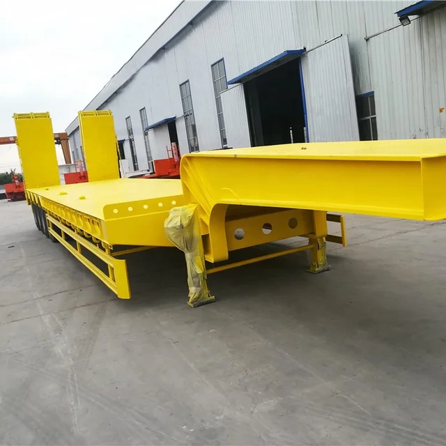 Factory Sale 4 Axles100 Tons Low Loader Heavy Duty Excavator Transport Step Drop Deck Lowbed Low Bed Semi Trailer Truck