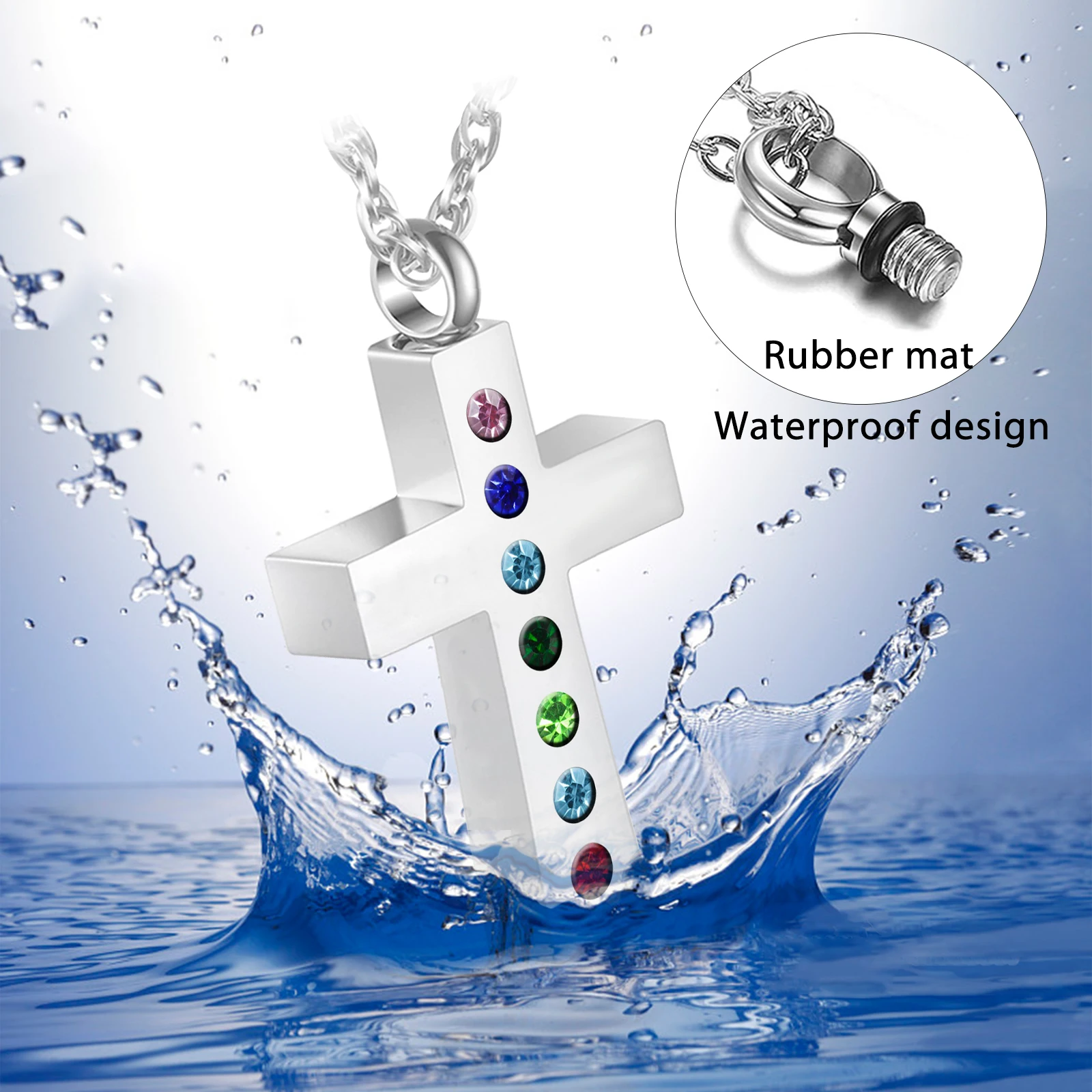 Personalized Engraving Cross Rhinestone Pendant Necklaces Cremation Urn Memorial for Ashes Jewelry Keepsake for Human Pet