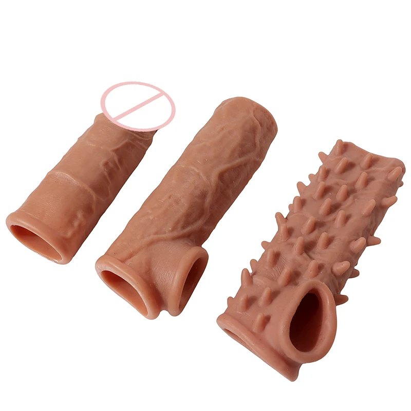 Soft and Realistic Penis Enlarger Reusable Tpe Material Condom Male Penis Extension Sleeve Couple Sex Toys Pene