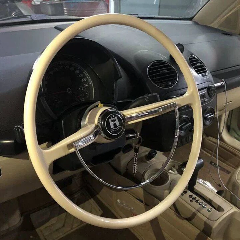 400mm 15 3/4" White Black Chrome Classic Steering Wheel For 19621971