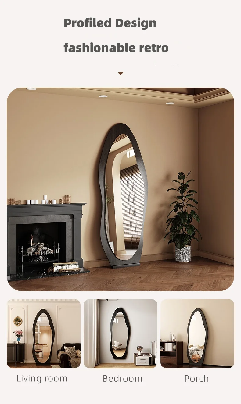 Solid wood base MDF frame full size standing floor home decor retro style long mirror living room salon mirror spiegel espejo