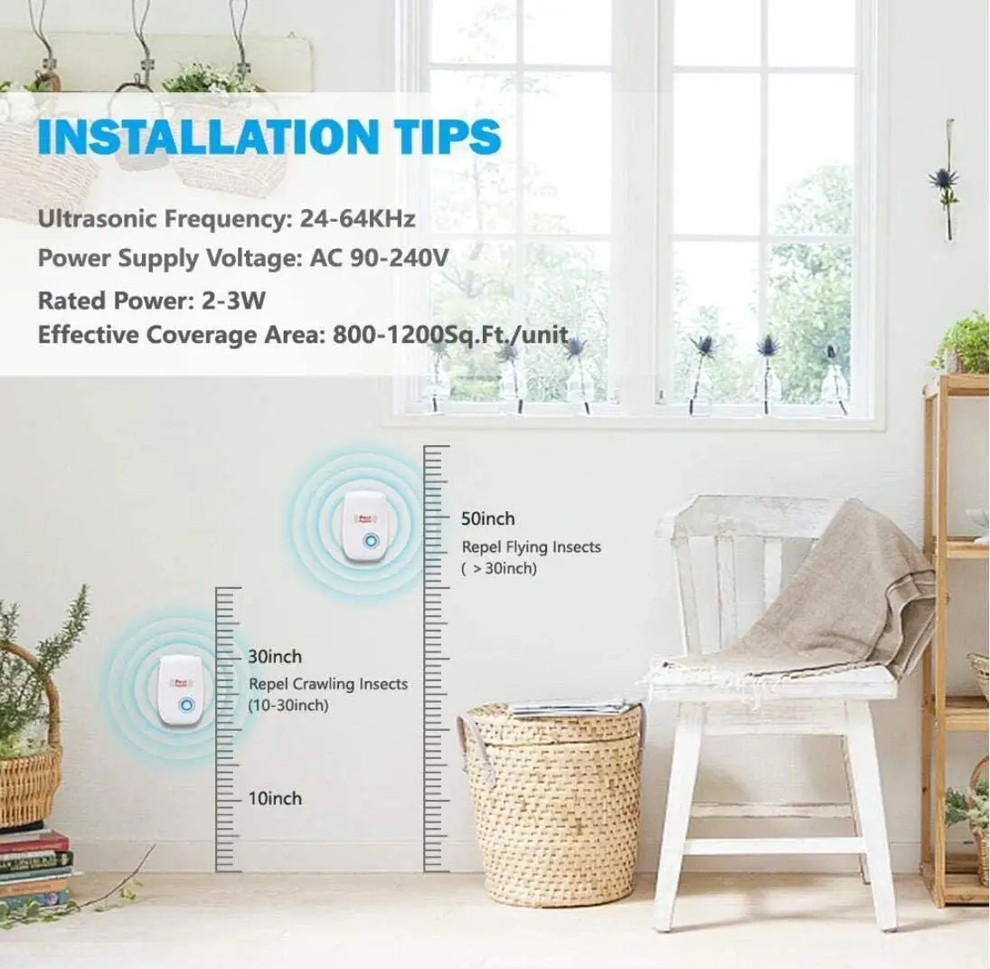 Ultrasonic Pest Repeller Indoor Plug-in Gadget can Repel Mosquitoes Bed Bugs Cockroaches Spiders mice Bats Birds Flies Rodents