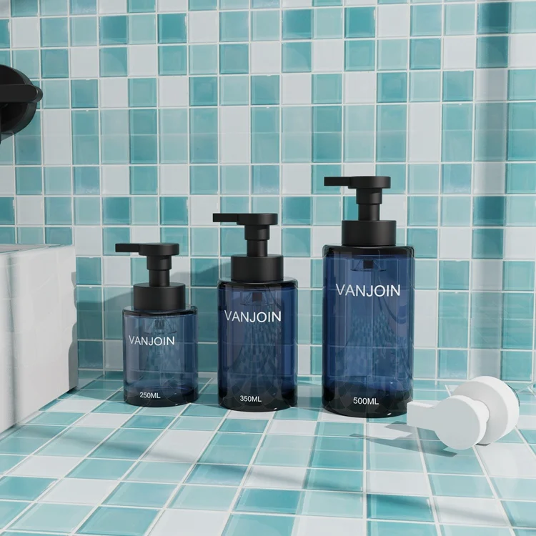 250ml 350ml 500ml Round Cylinder Glass Bottle Foaming Pump Wide Mouth for Cleaner Filling 2-pack 4-pack Gift Set Soap Dispenser