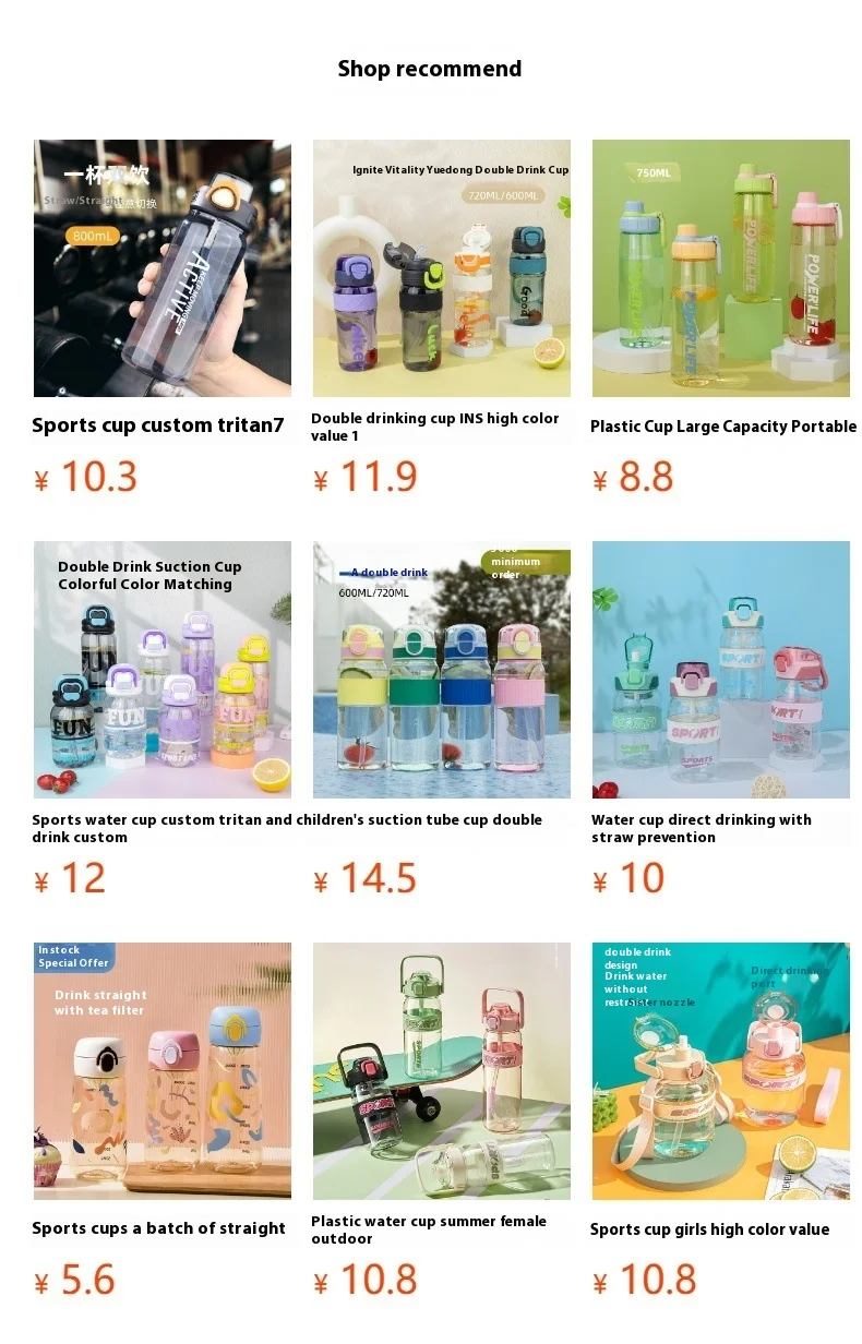 Large-Capacity Tritan Sports Straw Cup for Boys Girls Cute Outdoor Gym Logo Direct Drinking Scented Tea Coffee Water Bottles