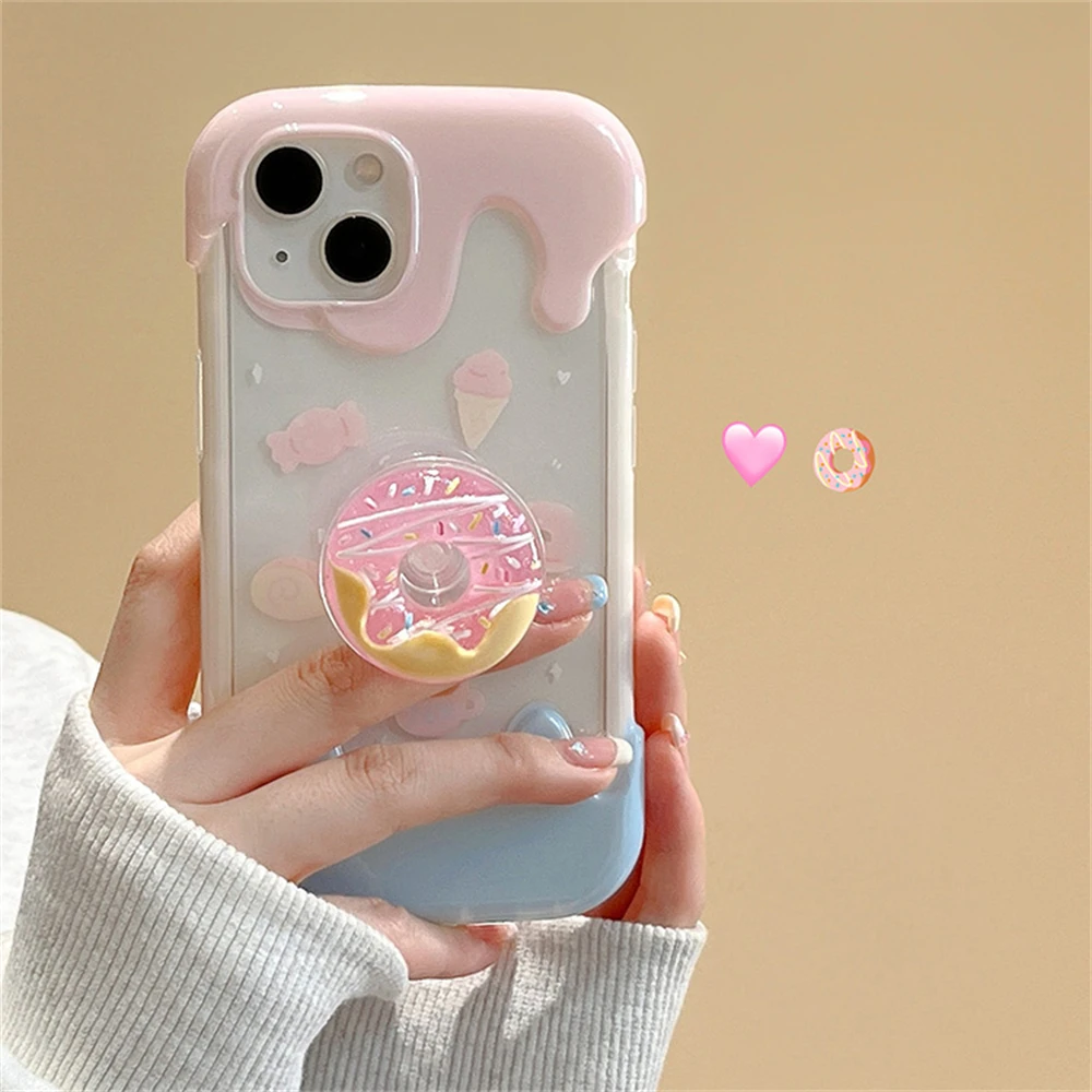 Cute 3D Donut Holder Stand Melted Ice Cream Soft Phone Case