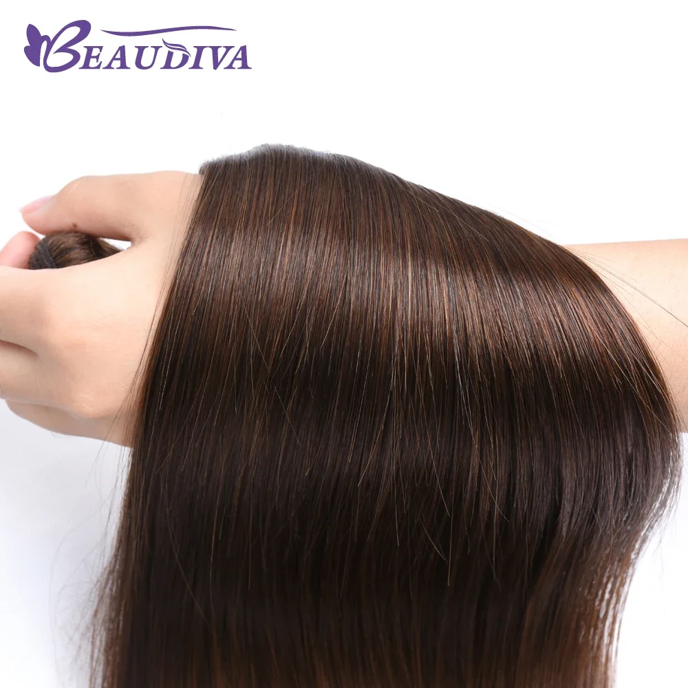 Dark Brown Peruvian Straight Human Hair Weave 3 Bundles with 4x4 Closure and Light Brown Hair Bundles with Closure_voghion.com