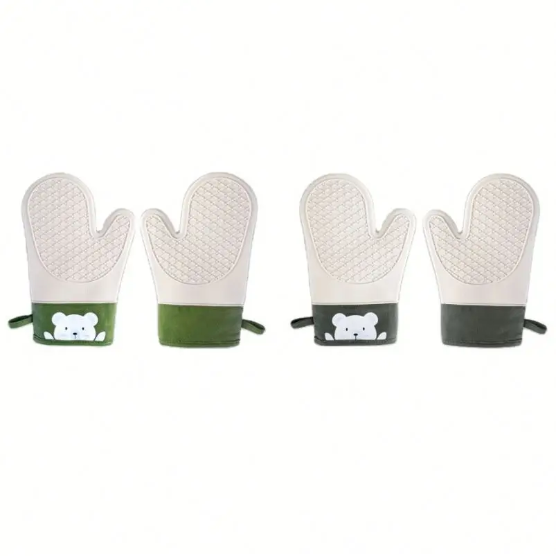 OEM ODM New Silicone Cotton Cloth Gloves Twill Double Microwave Oven Heatproof Gloves Kitchen Baking BBQ Heat Insulation Mitts