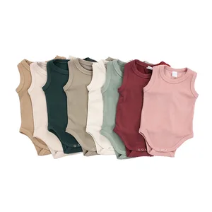 Custom Embroidery Wholesale Infant Toddler Knit Cotton Sleeveless Newborn Summer Baby Girl Onesie Romper