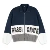 Blue coat with logo