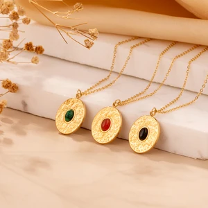 Wholesale Necklace New Design Custom Stainless Steel Necklace with Colorful Stone Pendant Fashion Jewelry for Women