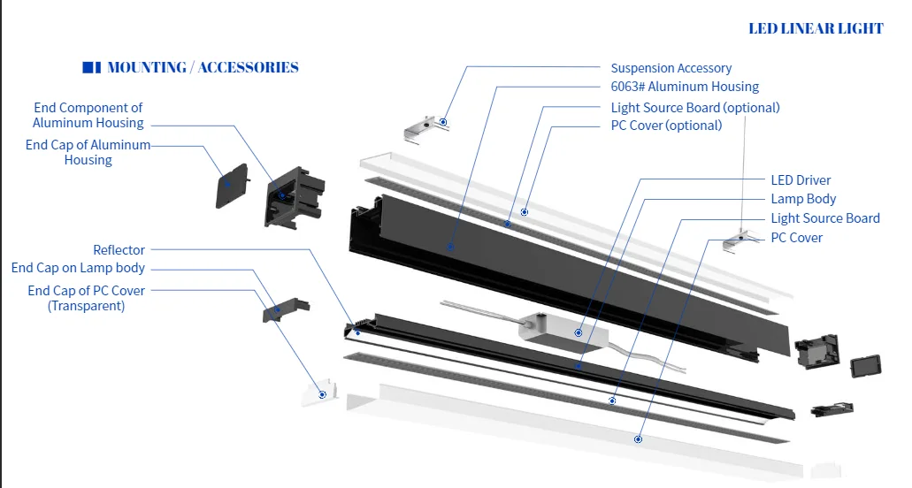 14w Direct 6w Indirect LED Linear Lighting Upper and Lower Housing of Linear Light Fixtures Seamless Linkable Linear Led Light