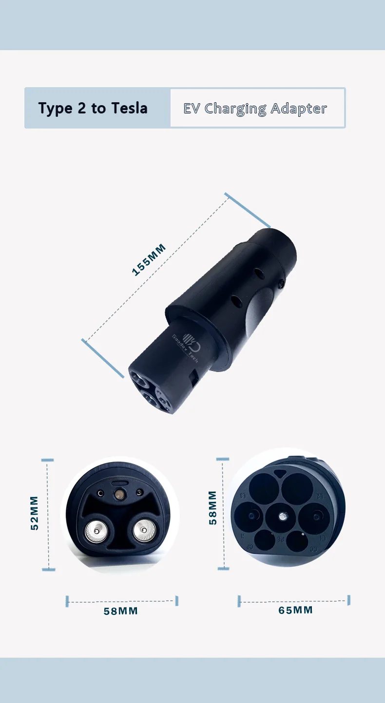 Eu Ev Connector Adapter Electric Car Portable Charger Type 2 To Tesla