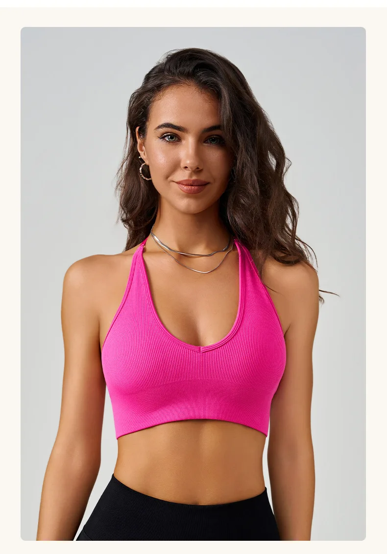 Shinebene Custom Women Seamless Halter Sports Bra Open Back Padded