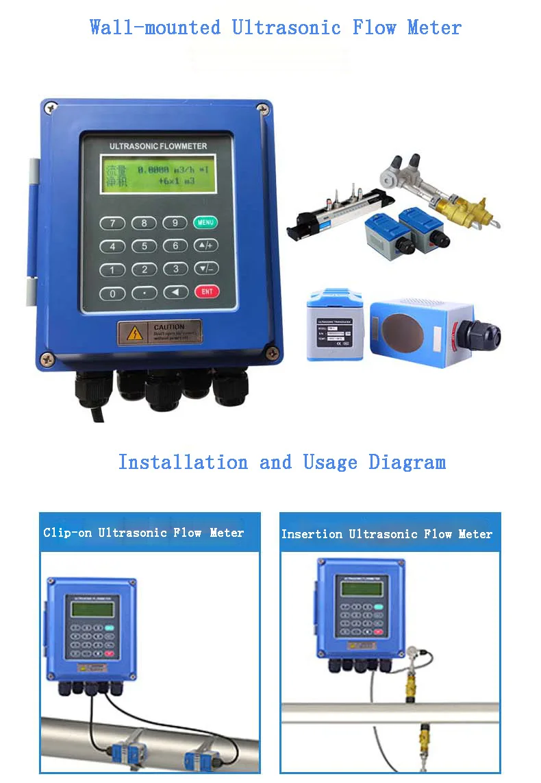 Modbus Portable Ultrasonic Flowmeter Pvc Pipe Ultrasonic Flow Meter
