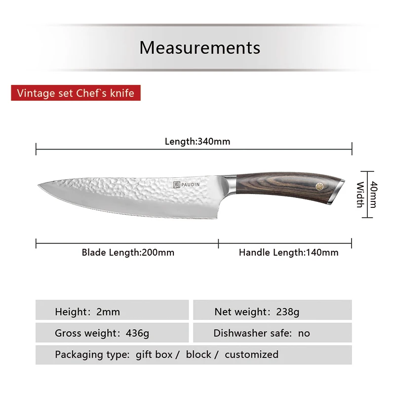 Hv1 Innovative Design 8 Inch Chefs Knife 5cr15mov Steel Hammer Blade ...