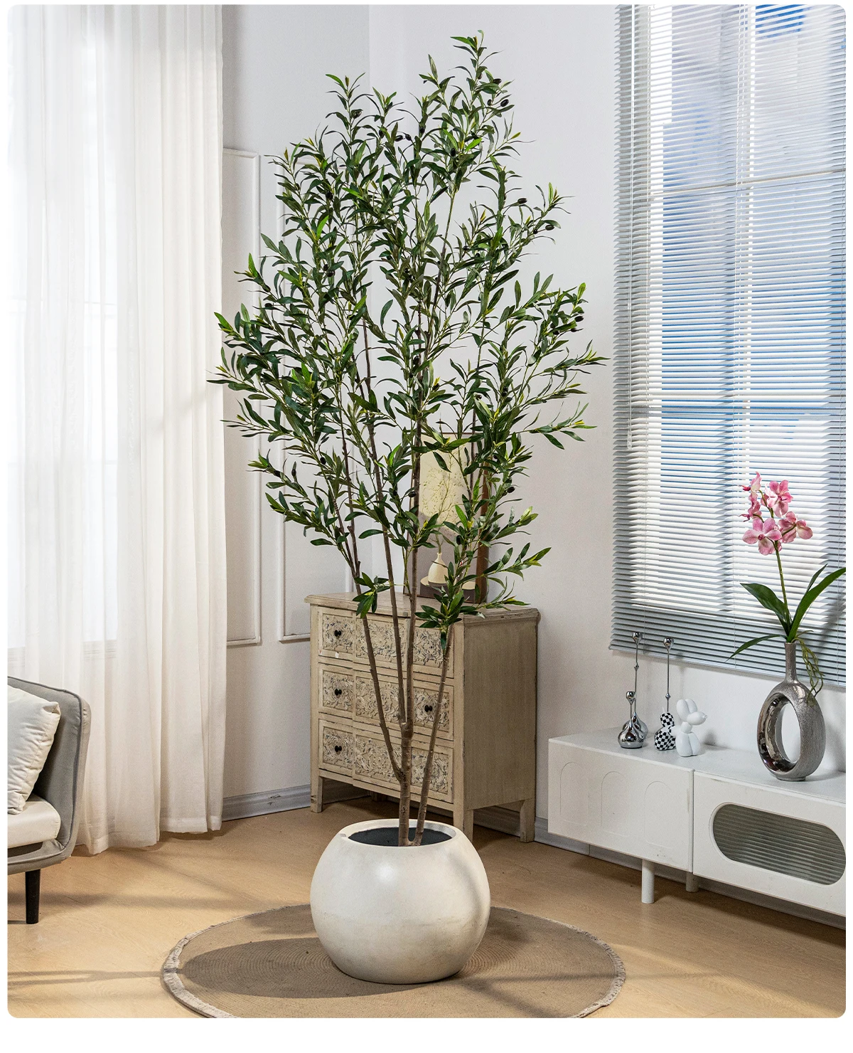 Large Artificial Olive Tree Ficus Leaf Tree Wood Silk Grass Plastic Simulation Home Decorative Landscape Wall Palm Flower details