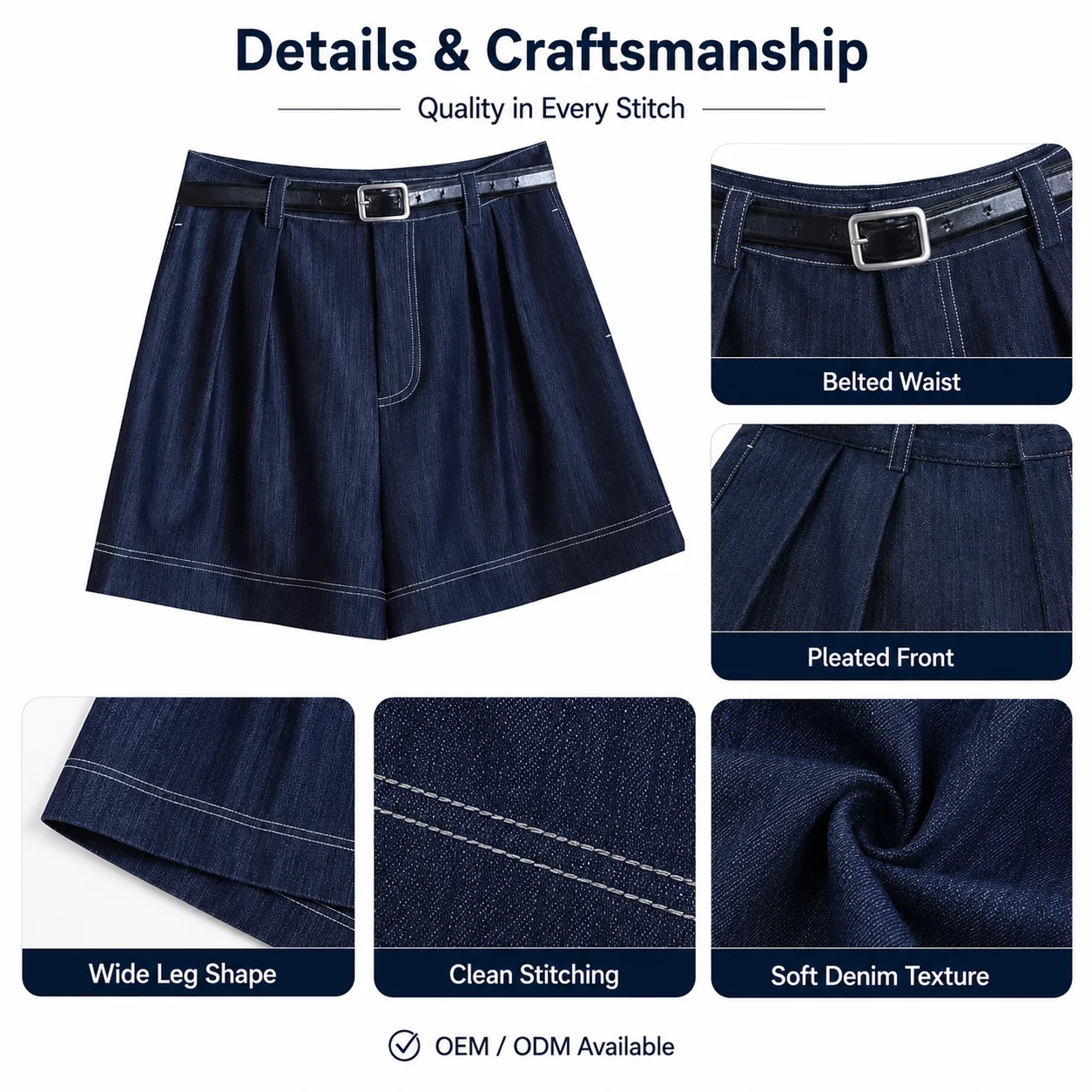 Vintage European Blue Denim Wide-Leg Five-Point Shorts Women Summer Loose Casual Straight-Leg Pants High-Waisted Slimming A-Line
