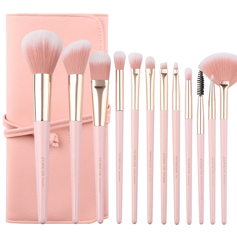 ZOREYA 12 pcs makeup brush with pink bag makeup brush set