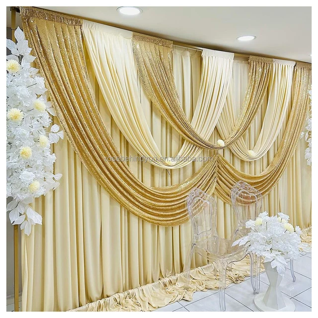 Wedding Backdrop Curtains Shiny Gold Sequin Swag Stage Drapes Stand Frame Decoration Curtain For Party Event