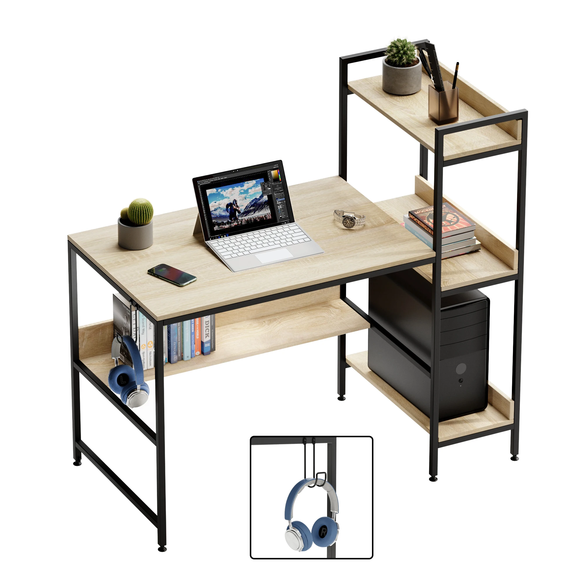 Dropship 47.2 Computer Desk With 5 Storage Shelves, Modern Study