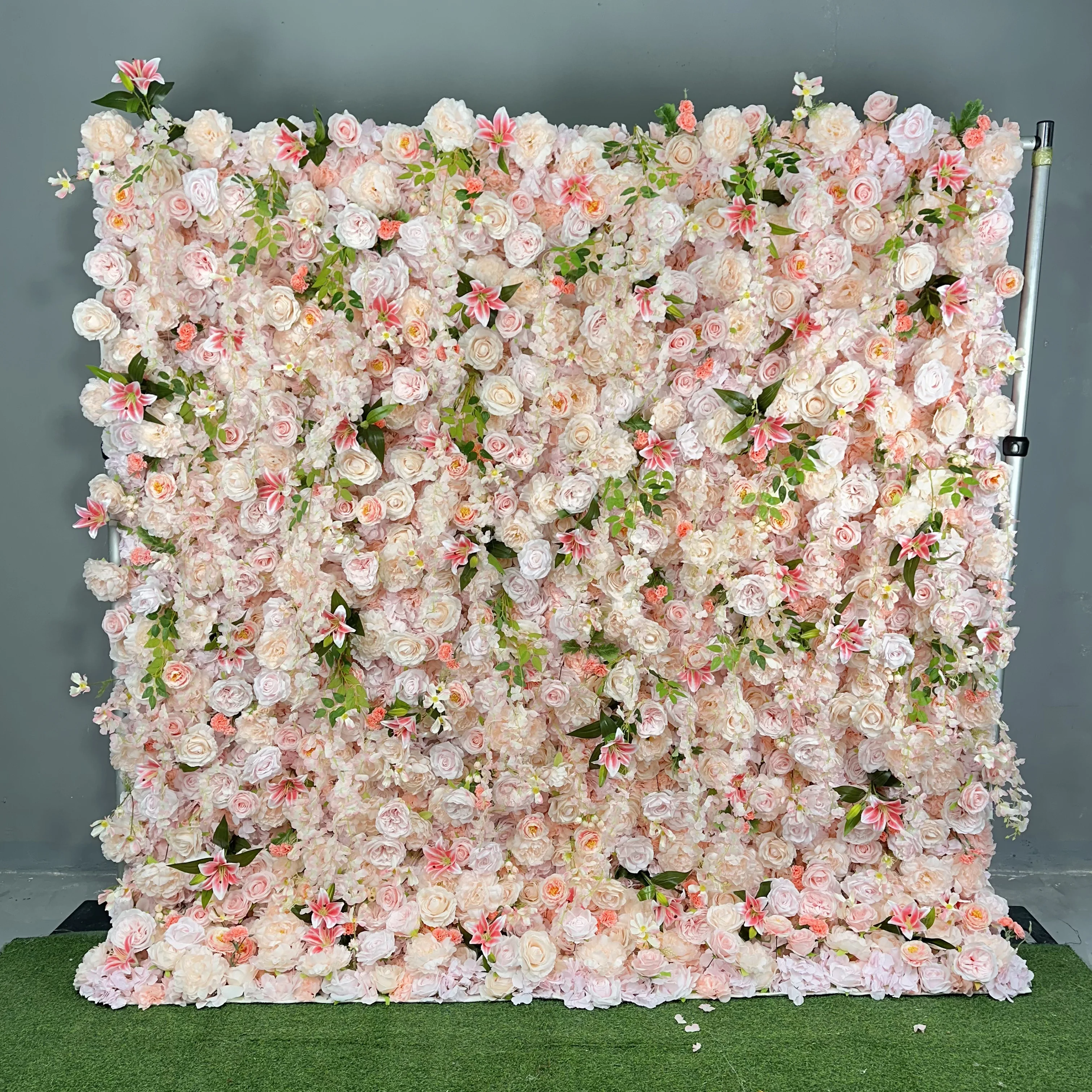 Gjwa8018 Wholesale Silk Flower Wall Panel Roll Up Flower Wall Backdrop 8ft X 8ft White Rose