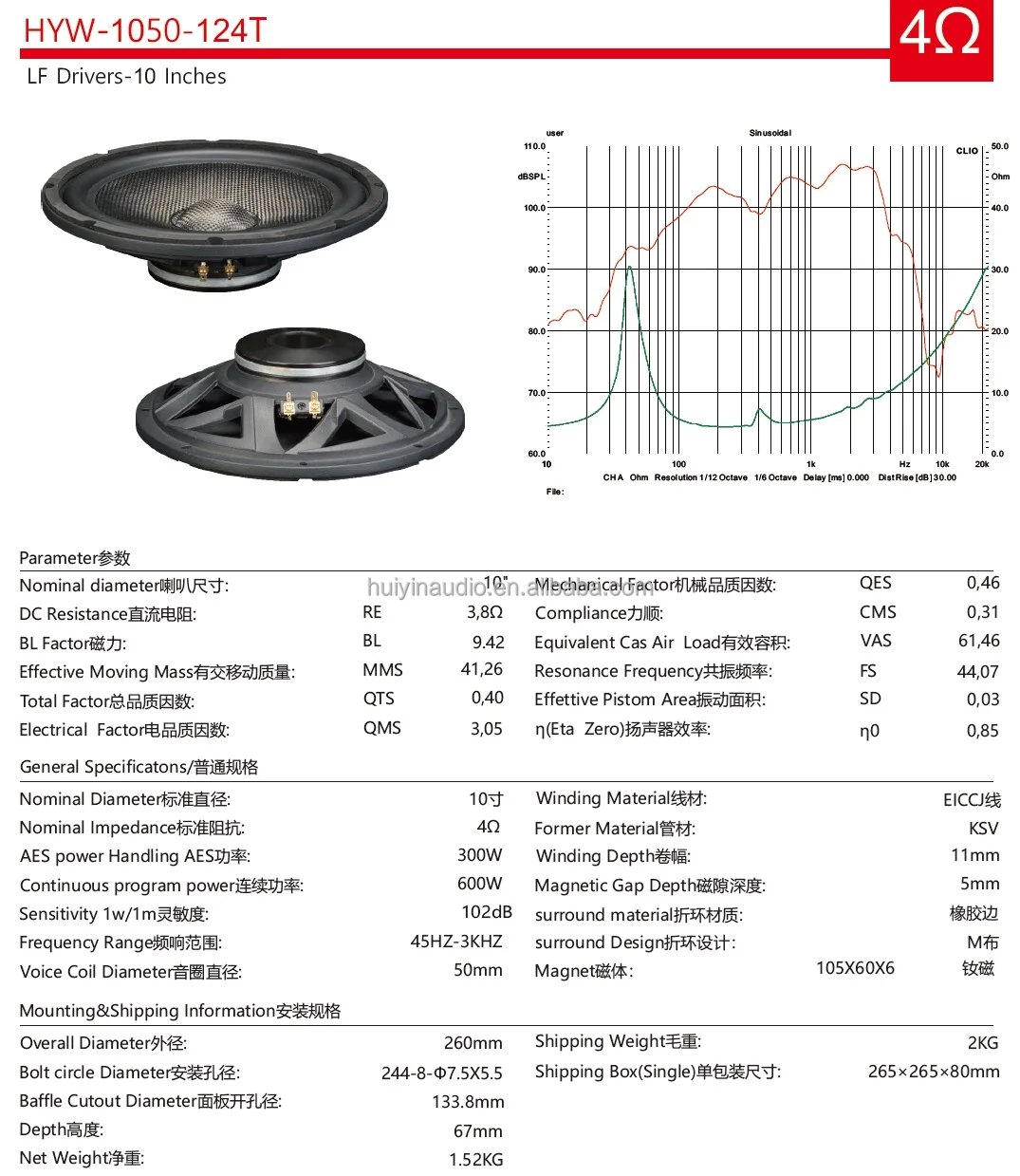 product 1050 124t super slim 10 car subwoofer speaker 600w max single 2 coil neodymium carbon fiber cone universal fit-5