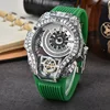 Cassa in argento, quadrante argento, cinturino verde