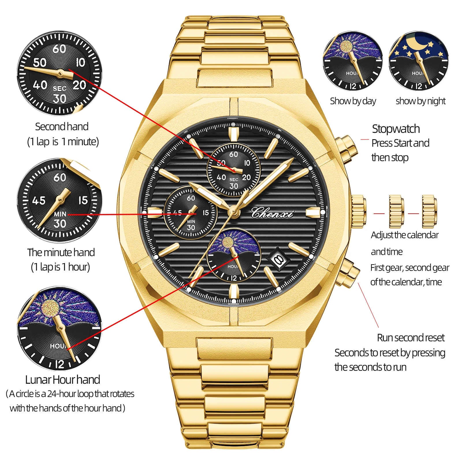 【Junchan】 CHENXI 962 Men's Watch - Stylish Stainless Steel Chronograph