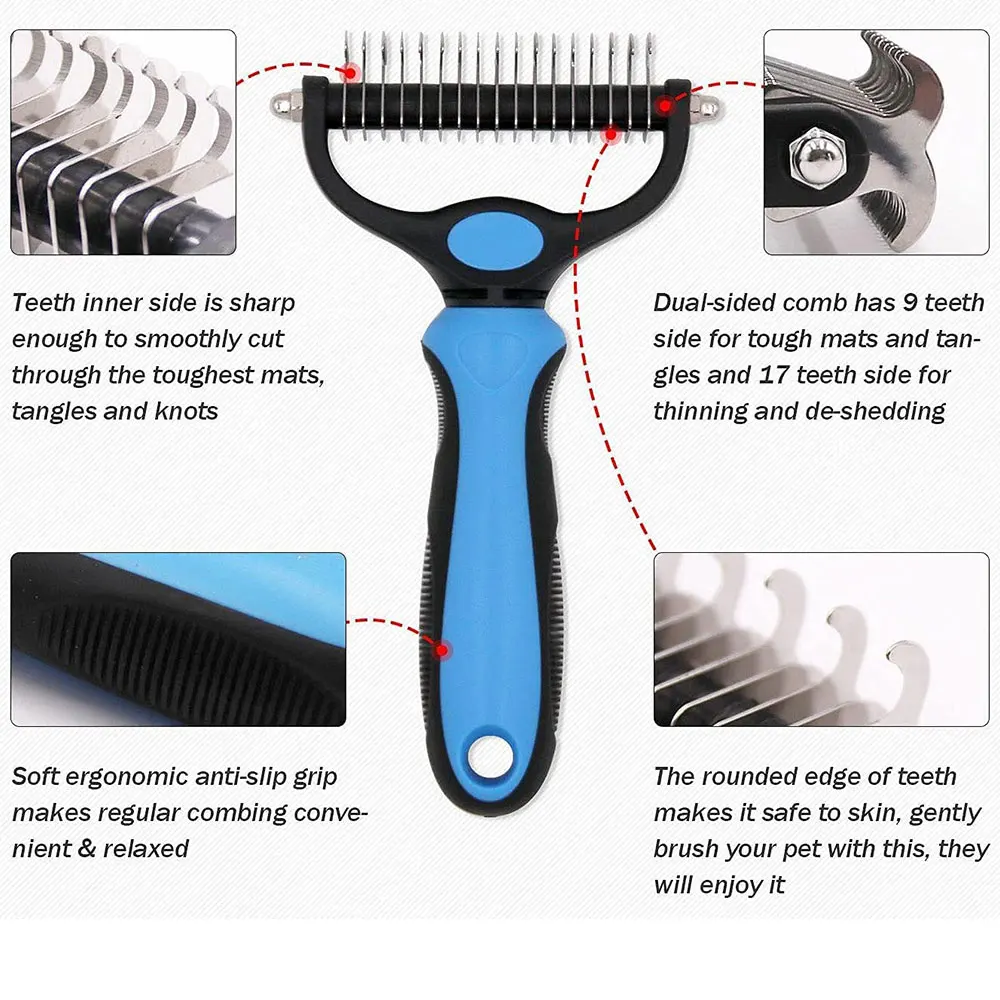2 In 1 Knot Stainless Steel Brush Cat Demating Tools Open Clean Hair ...