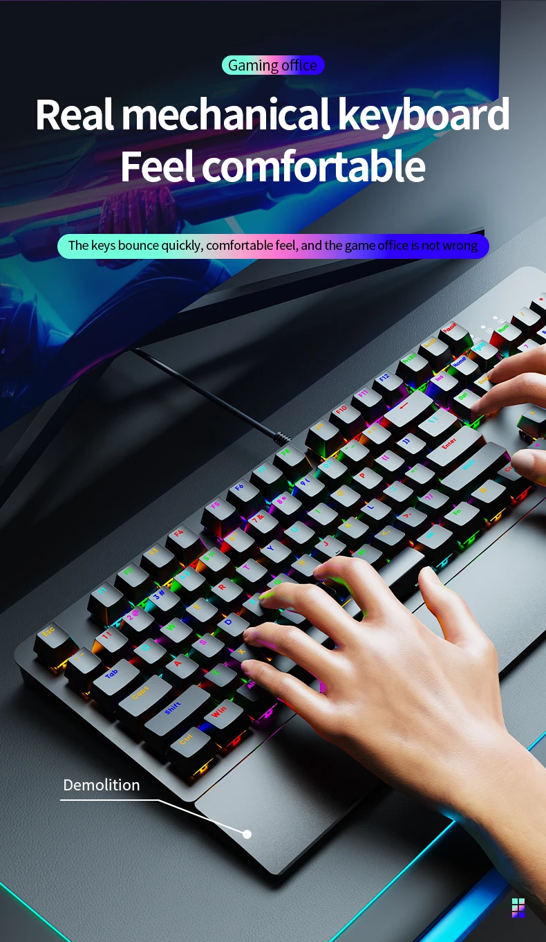AK104 Full Size Immersive Gaming Keyboard ABS Translucent Keycaps Mixed ...