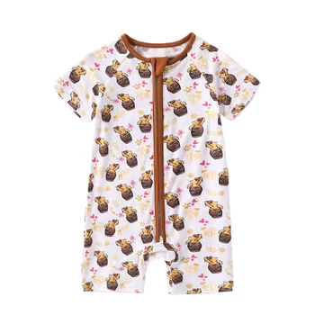 Summer Bamboo Newborn Baby Clothes Baby Bodysuit Bamboo Breathable Little Bear Honey Print Baby Rompers