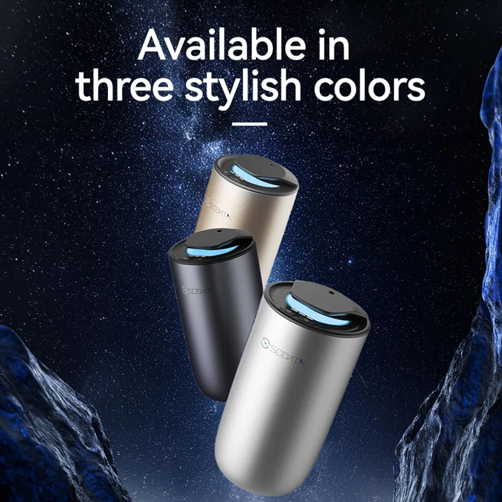 SCENTA Custom Luxury Metal Smart Stand Car Scent Marketing Diffuser Machine,Small Waterless Car Perfume Oil Nebulizer Diffuser