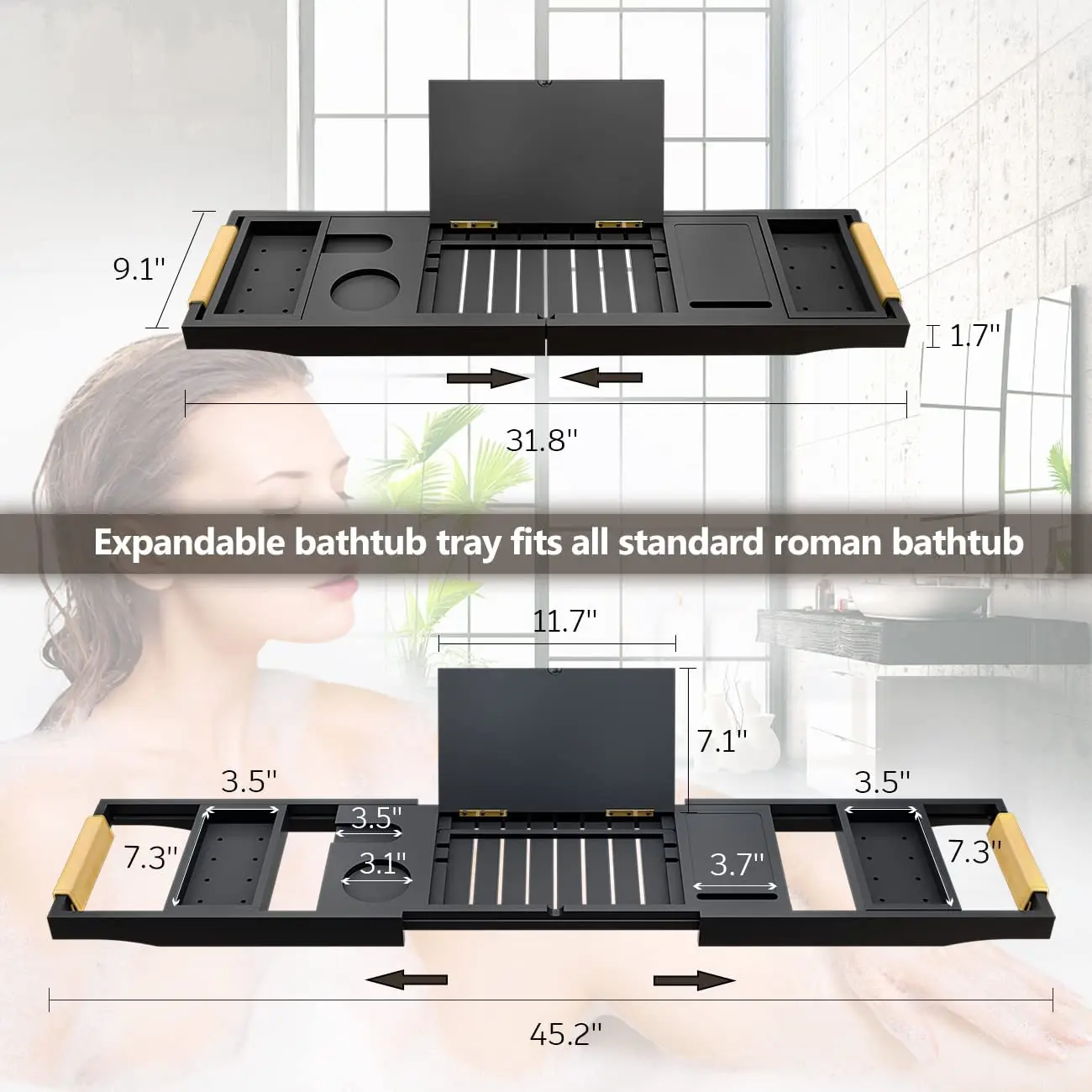 Bathtub Tray Bath Caddy Trays For Tub Expandable Board And Book Stand