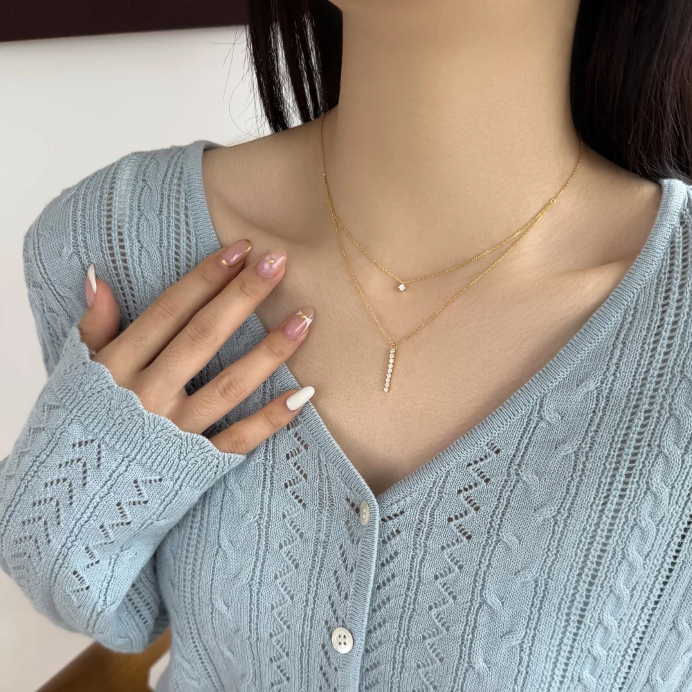 KAKODIY High Quality Fashion Boutique 925 Sterling Silver Chain Rhodium 18K Gold Electronic Coating Electroplating Rod Shape 5A Zirconia Pendant Necklace detail 5