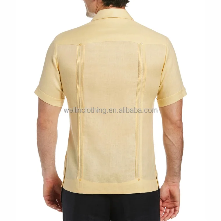 Custom short sleeve patch pockets embroidered guayabera shirt for men