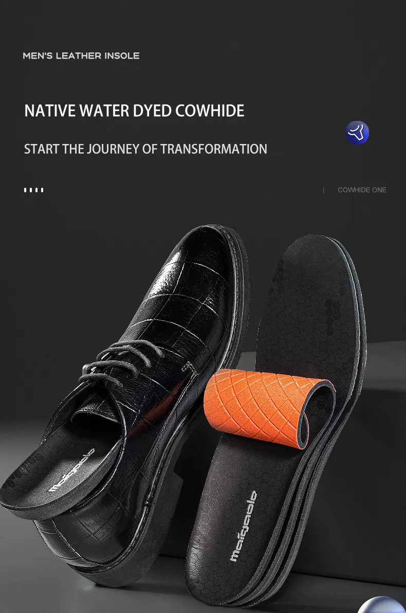 Top Layer Cowhide Leather Insoles for Summer, Odor & Sweat Absorption