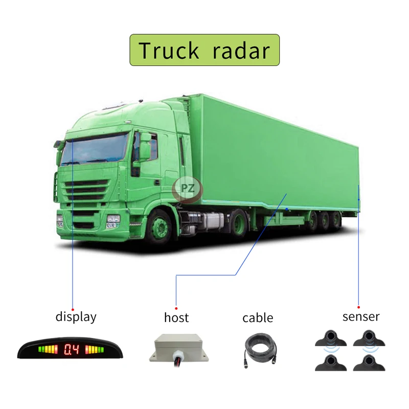 Automatic Digital Waterproof Truck Bus Alarm Parking Sensor System 4 Probes Long Range Detection with Buzzer Car Reversing Aid